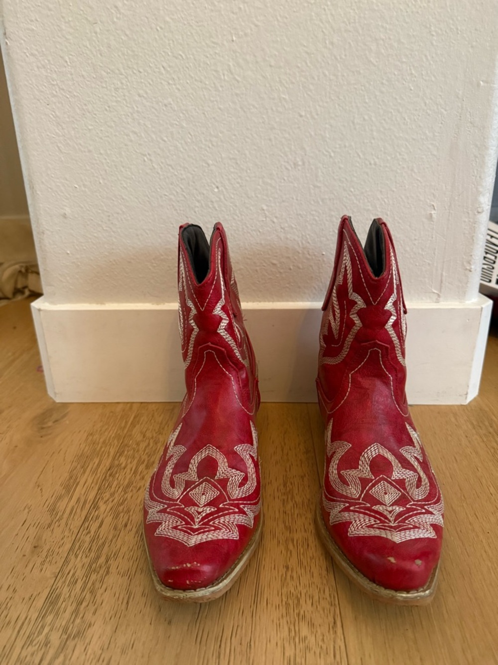 Red Cowboy boots Embroidered Western Ankle Boots - Women